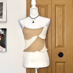 Princess Polly Cami Crop Top Women's 4 Tan Beige Colorblock Knit Sleeveless Tank